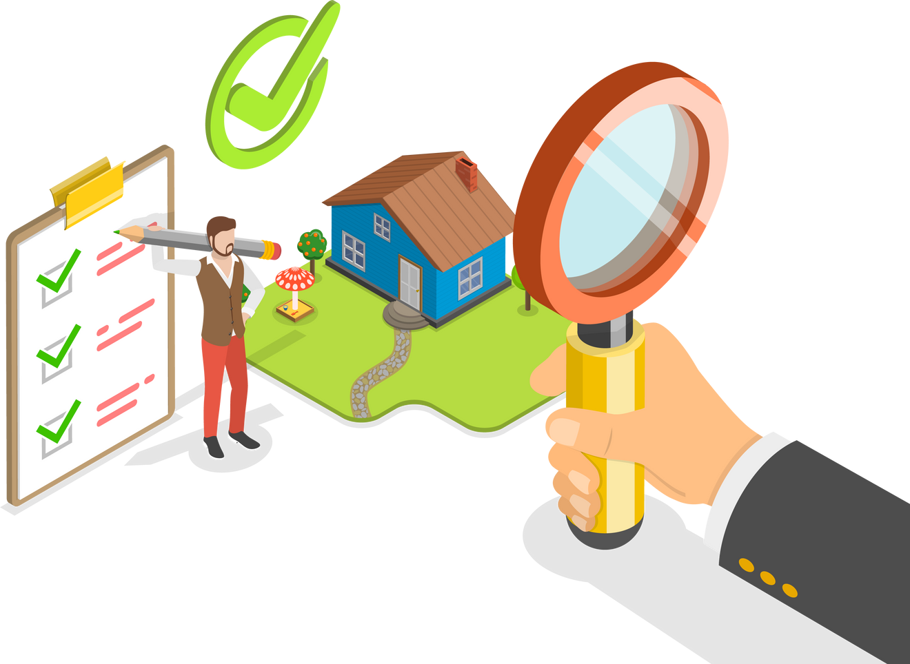 3D Isometric Flat  Conceptual Illustration of Property Value Assessment